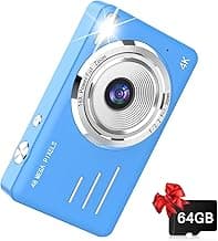 Digital Camera, Kids Camera with 64GB Card, 1080P FHD Compact Small Point and Shoot Camera for Photography, 16x Zoom, Autofocus, Flash, Anti-Shake, Gift for Children Teen Beginner Girl Boy, Blue