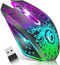 VersionTECH. Wireless Gaming Mouse, Rechargeable Computer Mouse Mice with Colorful LED Lights, Silent Click, 2.4G USB Nano Receiver, 3 Level DPI for PC Gamer Laptop Desktop Chromebook Mac-Black