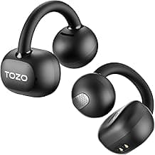 TOZO OpenEarRing True Open Ear Headphones, Lightweight Comfort Open Ear Clip Wireless Earbuds, 40H Play Bluetooth 5.4 Headphones with Smart Digital Display Design Fit Sports Running, Workout Black