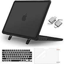 Compatible with MacBook Pro 16 inch Case 2025, 2024-2021 M4 M3 M2 M1 A3403 A3186 A2991 A2780 A2485, Heavy Duty Hard Case with Fold Kickstand&Keyboard Cover&Screen Film&Type C, Black