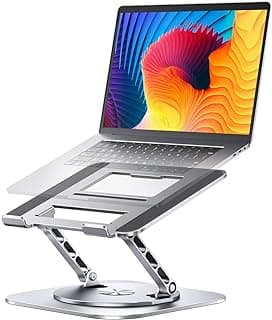 Adjustable Computer Stand with 360 Rotating Base, Ergonimic Foldable Laptop Riser for Desk Compatible with MacBook Pro/Air Notebook up to 16 Inches, Silver