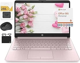 New 14" HD Ultra Light Thin Laptop, Quad-Core Intel Celeron Processor, 16GB RAM, 320GB (64GB eMMC+ 256GB Card), Wi-Fi, Upto 11 Hours, Windows 11 S + 1 Year Office 365+HubxcelAccessory, Pink