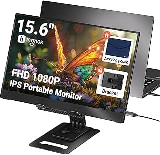 Portable Monitor, Ultra Slim 15.6 Inch FHD IPS Laptop Screen Extender with Adjustable Stand, USB C Compatible, Ideal for Travel and Office