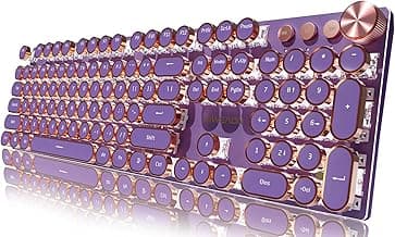 EWEADN Typewriter Style Mechanical Gaming Keyboard,104 Keys Backlit LED Keyboard, Media Control Knob, Wired Computer Keyboard Pink Switch for Windows/Mac/PC-Purple