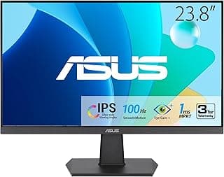 ASUS 24” (23.8-inch viewable) 1080P Eye Care Monitor (VA24EHF) - IPS, Full HD, Frameless, 100Hz, 1ms, Adaptive-Sync, for Working and Gaming, Low Blue Light, HDMI, VESA Mountable, Tilt, BLACK
