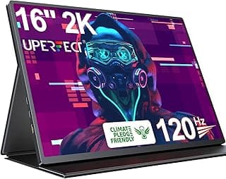 UPERFECT 2K 120Hz Portable Gaming Monitor, 16" 2560x1600 QHD Portable Monitor HDR FreeSync Laptop Monitor w/VESA & Smart Case Matte IPS Eye Care External Second Screen for PC Phone Game Console
