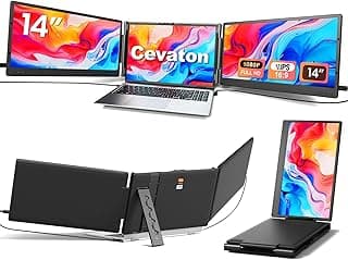 Laptop Screen Extender, 14" FHD 1080P Triple Portable Monitor, Plug & Play Screen Extender, Auto Adjust Width Dual Monitor for 13" - 17.3" Laptops, Compatible for MacOS/Wins/Chrome/Dex