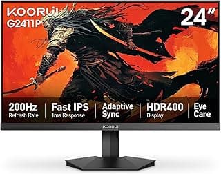 KOORUI Gaming Monitor, 24" Fast IPS Computer Monitor, 200Hz FHD HDR400 Display, 1ms PC Screen, 90% DCI-P3 Color Gamut, Adaptive Sync, Ultra Slim Frame, VESA Mountable, HDMI 2.0, DisplayPort 1.4