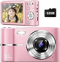 Upgrade Digital Camera,Autofocus 50MP FHD 1080P Camera with 16x Zoom Anti Shake,Compact Camera for Kid Student Children Teen Girl Boy,Kids Camera with 32GB SD Card,2 Batteries