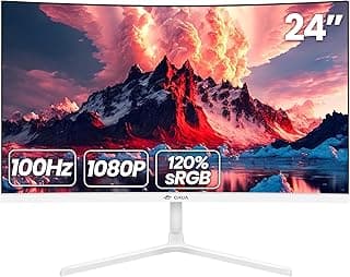CRUA 24 Inch Curved Monitor, FHD(1920×1080P) 100HZ 120% sRGB Computer Monitors, Narrow Bezels on Three Sides, Blue Light Filter PC Monitor for Home, Office and Dormitory(HDMI, VGA)-White