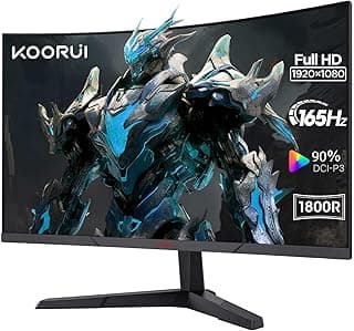 KOORUI 24 Inch Computer Monitor, FHD 1080P Curved Gaming Monitor 165Hz VA 1800R Monitors with Ultra-Thin, HDMI X2 /DP, VESA Compatible, Tilt Adjustable, Eye Care