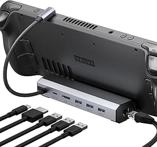 JSAUX Docking Station for Steam Deck/ROG Ally/Legion Go/MSI Claw, 6-in-1 Steam Deck Dock with HDMI 4K@60Hz, Gigabit Ethernet, 3 USB-A 3.0 and 100W Charge, Compatible with Steam Deck OLED-HB0603