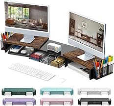 gianotter Dual Monitor Stand Riser, Desk Organizer With Drawer and 2 Pen Holders, Desk Accessories & Workspace Organizers, Computer Monitor Stand, Desk Shelf for Top of Desk, Wood