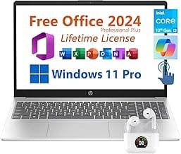 15.6" Business Laptop, Free Microsoft Office 2024 Lifetime License, Copilot AI Chat, HD Touchscreen Display, Intel 6-Core i3-1215U 4.4 GHz, 16GB RAM, 1TB SSD, Long Battery Life, Windows 11 Pro