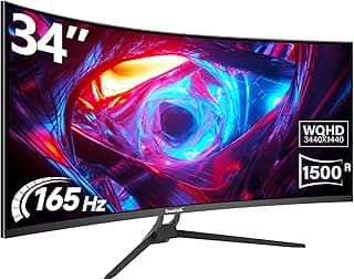 34 Inch Ultrawide Curved Gaming Monitor, 1500R PC Screen 165hz UWQHD 3440x1440, Curved Computer Screen with FreeSync,Support Wallmount 75x75mm