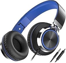 AILIHEN C8 Headphones Wired, On-Ear Headphones with Microphone and Volume Control Foldable Corded Stereo 3.5mm Headset for Smartphones Chromebook Laptop Computer PC Tablets Travel(Black/Blue)