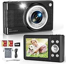 Upgrade Digital Camera, 56MP FHD 1080P Camera for Kids with 16x Zoom Anti Shake, Kid Camera with 32GB TF Card, Two Batteries, Lanyard, Compact Small for Kids Boys Girls（Black）